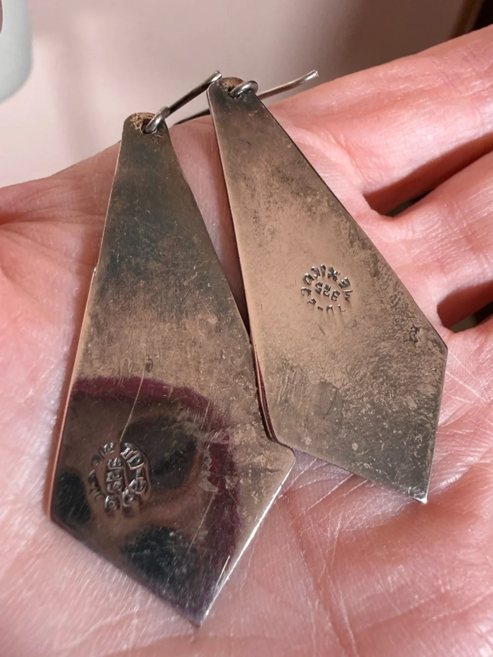 Vintage Taxco Sterling Silver modernist Star burst Long Oversized Earrings